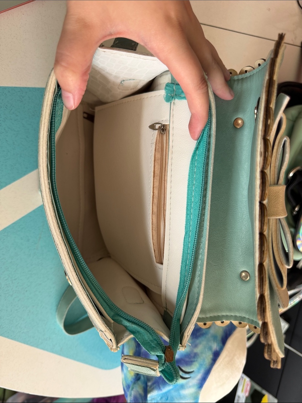 Mint & Cream Bow-Accent Satchel Bag - Lolita Style - Picture 6 of 6